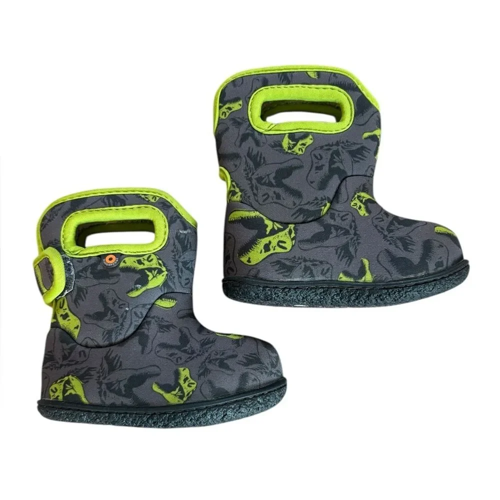 Bogs Cool Dino Print Boots Baby Size 4 Gray and Green